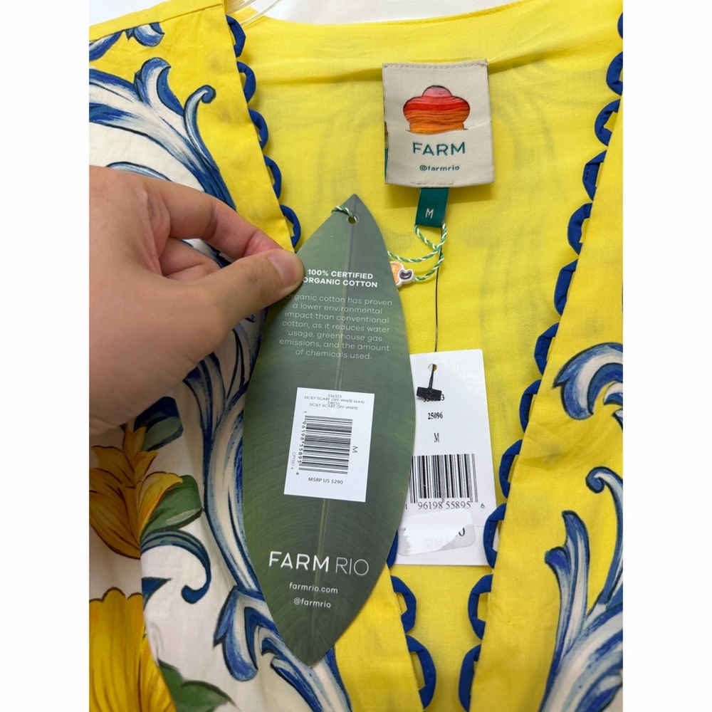 NWT Farm Rio Sicily Scarf Lemon Print Maxi Dress Yellow Fruit Flutter Sleeve M - Picture 3 of 12